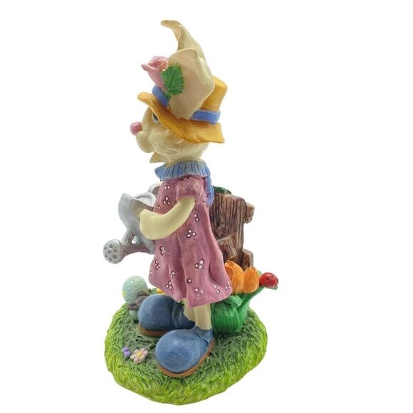 Vintage Girl Easter‎ Bunny Resin Statue Figurine Decor Dress Hat Watering Can 5” - Picture 2 of 10